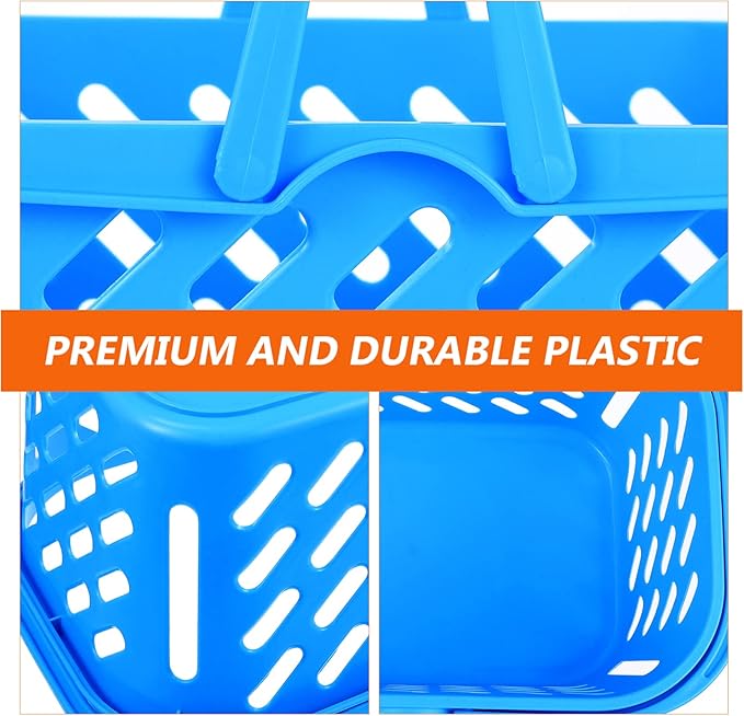 Alipis Play Grocery Basket Mini Shopping Basket Plastic Grocery Basket with Handle, Toys Storage Organizer Kitchen Storage Baskets, Blue, 2Pcs