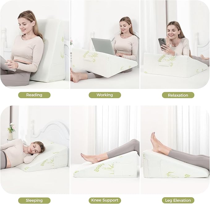 Forias Wedge Pillow for Sleeping,10" Bed Wedge Pillow for Acid Reflux, After Surgery,Snoring,Elevated Triangle Pillow Wedge with Breathable Moisture-Wicking Cover