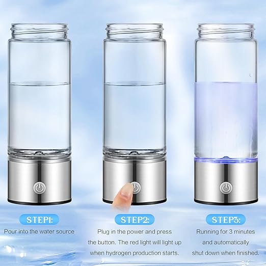 Honeydak 2 Pcs Hydrogen Water Bottle Portable Rechargeable Hydrogen Water Machine Generator Hydrogen Water Ionizer Machine Hydrogen Water Generator for Home Office Travel (Silver)