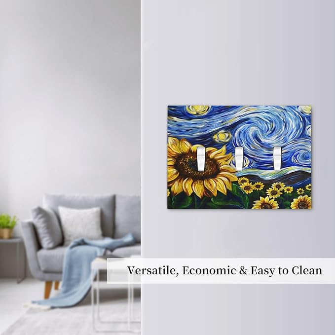 Vintage Abstract Blue Starry Sunflower 3 Gang Light Switch Covers Triple Toggle Wall Plate Decorative Switchplate Electrical Faceplate for Farmhouse Country Bedroom Decor
