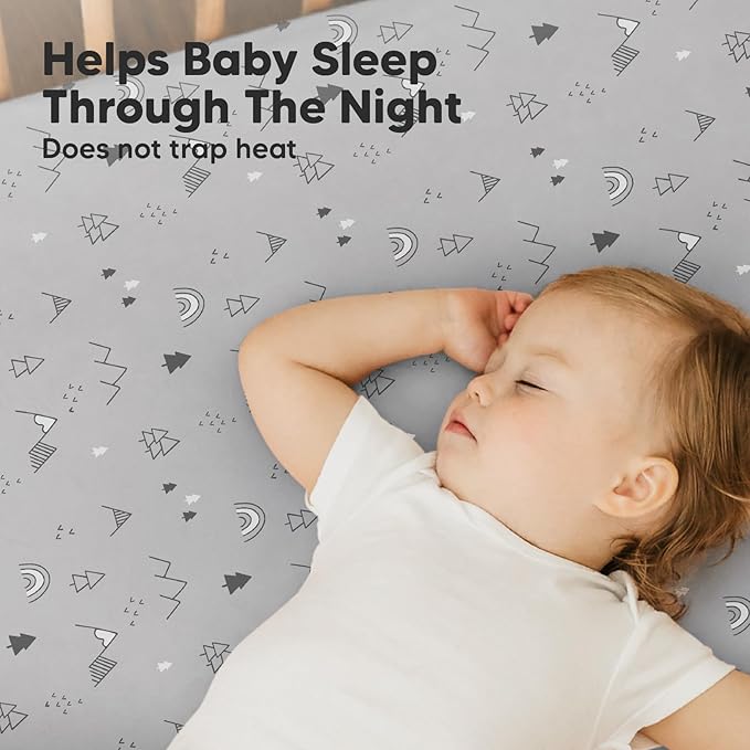 2-Pack Mini Crib Sheets Fitted, Pack and Play Sheets - Organic Cotton Pack N Play Sheets for Pack and Play Mattress, Playard Baby Crib Sheets, Jersey Crib Sheets Neutral for Boys, Girls (Woodland)