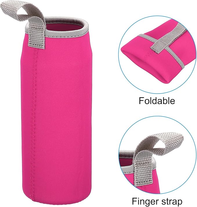 PATIKIL 65mmx180mm Water Bottle Sleeve, 4 Pack Neoprene Insulated Bottle Bag Holder Carrier Pouch with Finger Strap, Rose Red