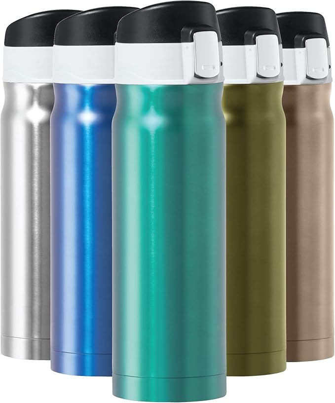 OGGI Caliber Stainless Steel Travel Water Bottle- Insulated Coffee Mug, Metal Water Bottle, Sports Bottle, Water Flask, Travel Bottles, 17oz, Peacock