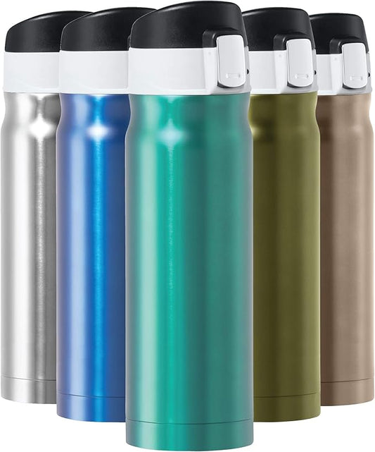 OGGI Caliber Stainless Steel Travel Water Bottle- Insulated Coffee Mug, Metal Water Bottle, Sports Bottle, Water Flask, Travel Bottles, 17oz, Peacock
