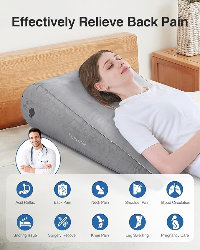 Luxtude Inflatable Wedge Pillow for Sleep Apnea, Travel Wedge Pillow for Back Pain Relief, Knee Leg Elevation Pillow, Inflatable Bed Wedge Pillow for Sleeping, Back Support Pillow for Sitting Up