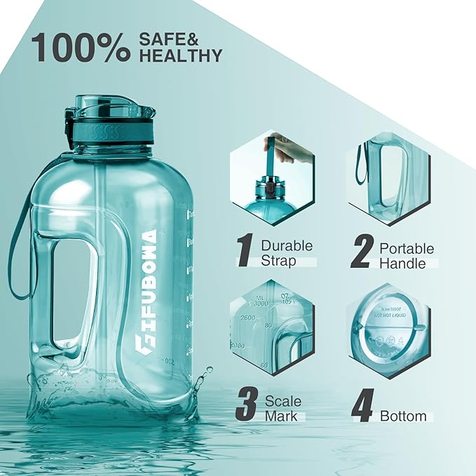 GIFUBOWA 3L Motivational Large Water Bottle with Time Marker 3 Liter Big Drinking Bottle 0.8 Gallon