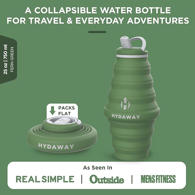 HYDAWAY Collapsible Water Bottle - 25oz I Reusable Water Bottle with Flip Top Lid for Travel, Hiking, Backpacking I Portable & Leakproof, Food-Grade Silicone, BPA Free, Collapses to 1.5”