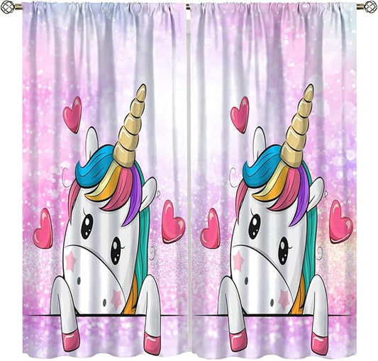 Unicorn Curtains Fantasy Star Moon Cartoon Theme Curtains Cute White Unicorn Rainbow Design Printed Curtains Boys Girls Room Curtains 42x45 Inch 2 Panels