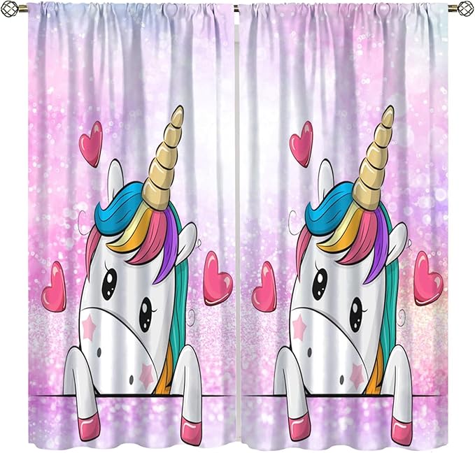 Kids Unicorn Curtains Kids Girls Boys Rainbow Unicorn Pattern Blackout Curtains Bedroom Curtains 42x45 Inches 2 Panels