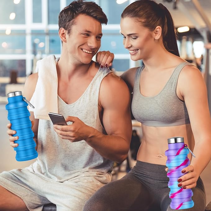 Lallisa 8 Pcs Collapsible Water Bottle Reusable Silicone Foldable Water Bottles 17 oz Portable Lightweight Sports Water Bottle with Carabiner for Gym Hiking Camping Travel (Mixed Colors)