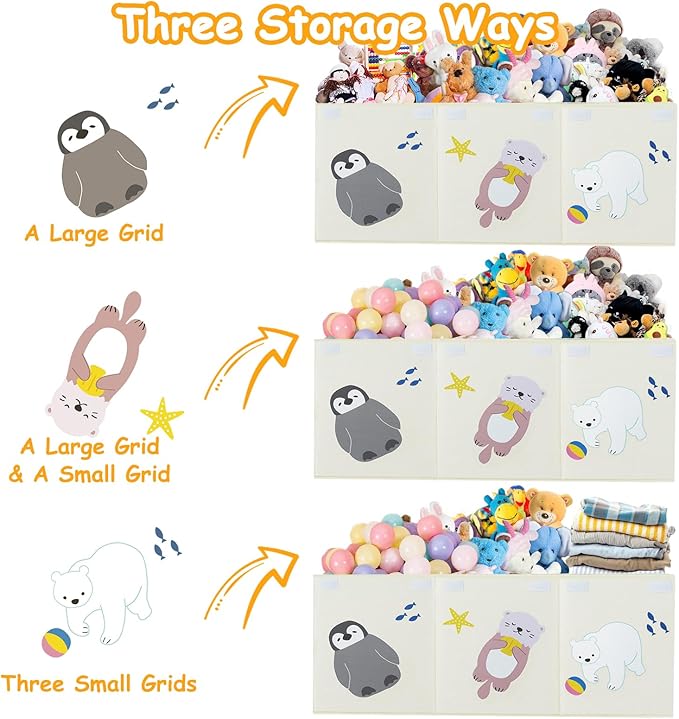 Large Toy Box Storage Chest,Sturdy Toys Storage Organizer Bin Basket with Dividers and Lids for Toddlers,Boys,Girls,Nursery,Closet,Living Room Area,Playroom(Beige Animals)