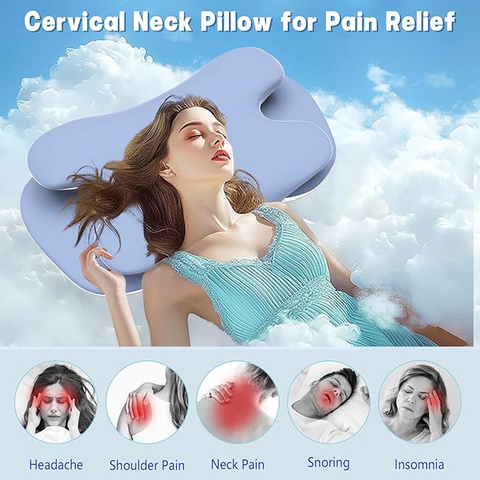 Cervical Neck Pillow for Pain Relief, Contour Memory Foam Pillows for Side Sleepers, Ergonomic Pillow, Orthopedic Pillow for Neck Pain, Back & Stomach Sleepers with Cooling Pillow for Better Sleep