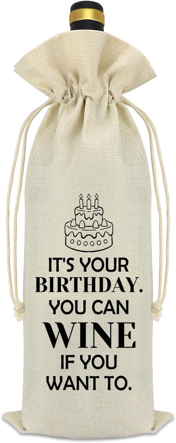 Funny Birthday Wine Bag Birthday Gift for Women Men Best Friend Birthday Gift Party Decorations Drawstring Burlap Wine Bottle Bag 21st 25th 30th 40th 50th 60th Birthday Gifts for Boss Coworker Mom Dad