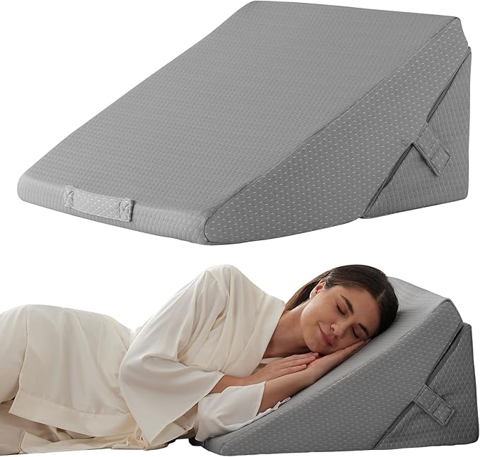 Wedge Pillow for Sleeping, Adjustable 9&12 Inch Foldable Bed Wedge Pillow Set, Orthopedic Memory Foam Triangle Pillow Wedge, 7-in-1 Elevated Pillows for Leg and Back Support, Grey