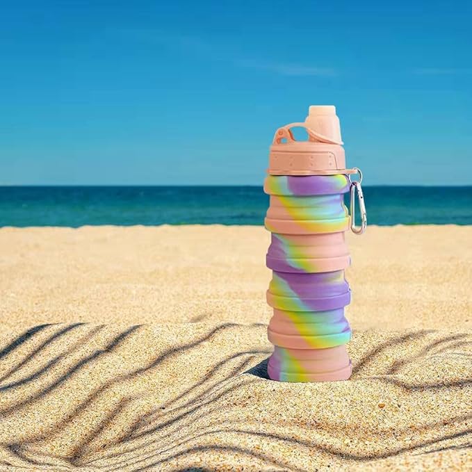 Collapsible Water Bottle Travel Water Bottle Portable Hiking Water Bottle with Leak proof Twist Cap 500ML Reusable BPA Free Silicone Water Bottles (Style1, Pink camouflage)