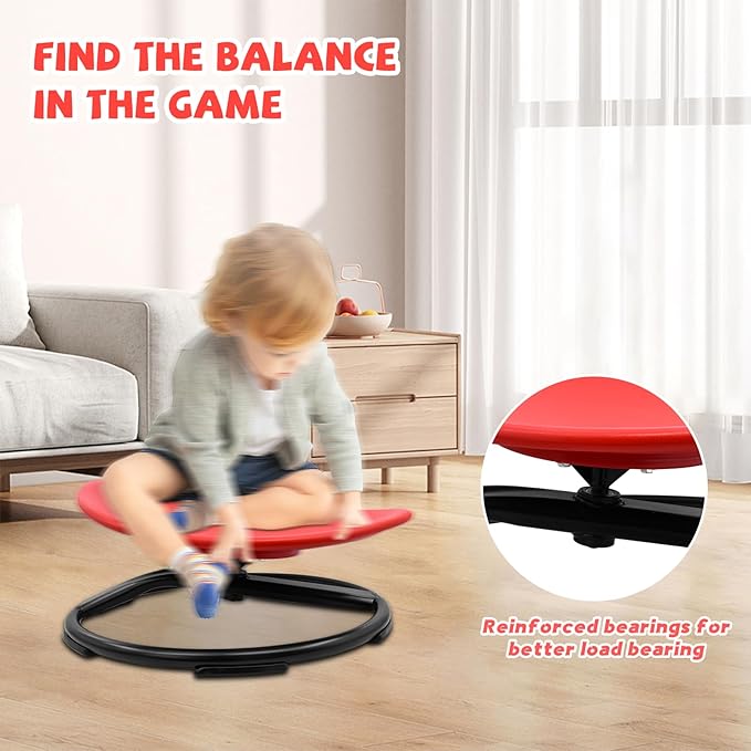 Kids Swivel Chair, Sensory Spinning Toy Chair for Kids, Autism Kids Swivel Chair Training Body Coordination, Improve Physical Coordination Wobble Chair Science Toy for Kids 3-9 (Red)