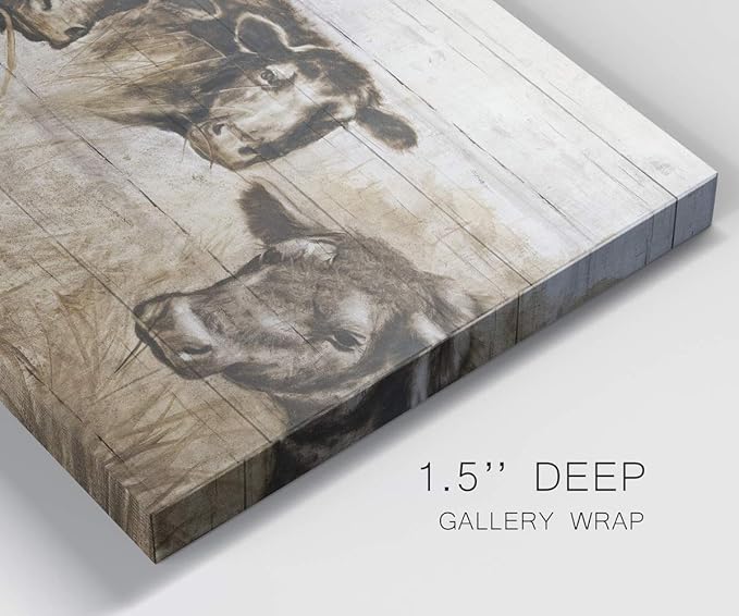 Renditions Gallery Canvas Animal Wall Art Modern Decorations Paintings Vintage Sepia Cows Abstract Black & White Farmhouse Artwork Prints for Bedroom Office Kitchen - 12"x18" LT33