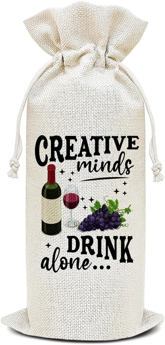Wine Canvas Bag, Funny Wine Gift Bag, Birthday Gifts for Women Men Mom Coworker Friends Wife Wine Lover Gifts Wine Bags for Wine Bottles, Wine Gifts With Drawstring Holiday Party Decoration -WB23