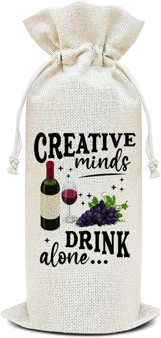 Wine Canvas Bag, Funny Wine Gift Bag, Birthday Gifts for Women Men Mom Coworker Friends Wife Wine Lover Gifts Wine Bags for Wine Bottles, Wine Gifts With Drawstring Holiday Party Decoration -WB23