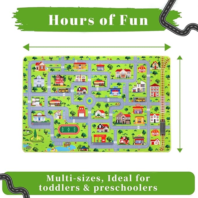 Kids Playroom Rug Car Rug Learning Carpet Educational City Roads Carpet for Playing with Cars Kids Playmat for Baby Kids Playroom Non Slip Play Mat Toddler Playmat Rug, 3x5 ft, Grey Streets