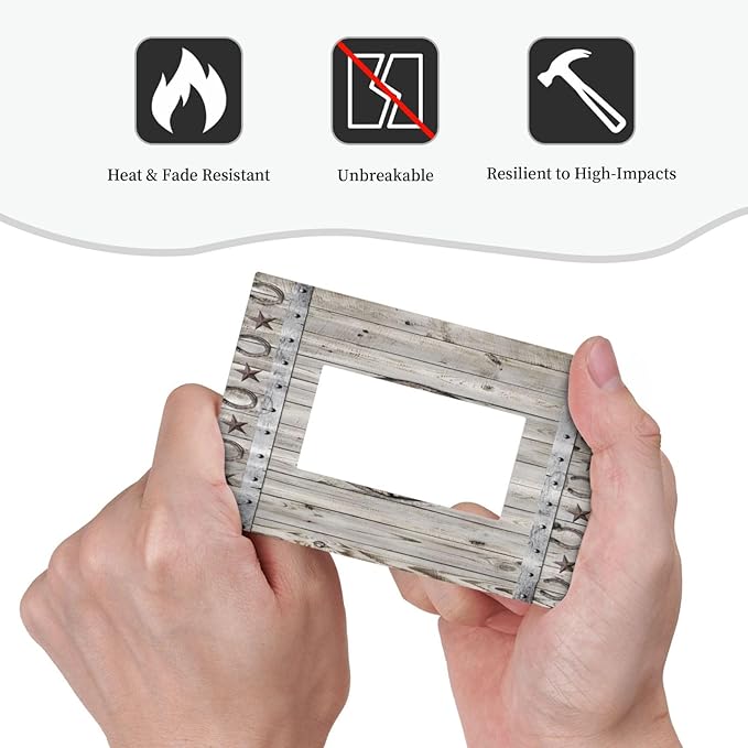 Rustic Western Wood Barn Door Horseshoe Iron Star 1 Gang Rocker Light Switch Covers Single Decora Outlet Wall Plate Decorative Switchplate Faceplate GFCI for Farmhouse Country Bedroom Decor