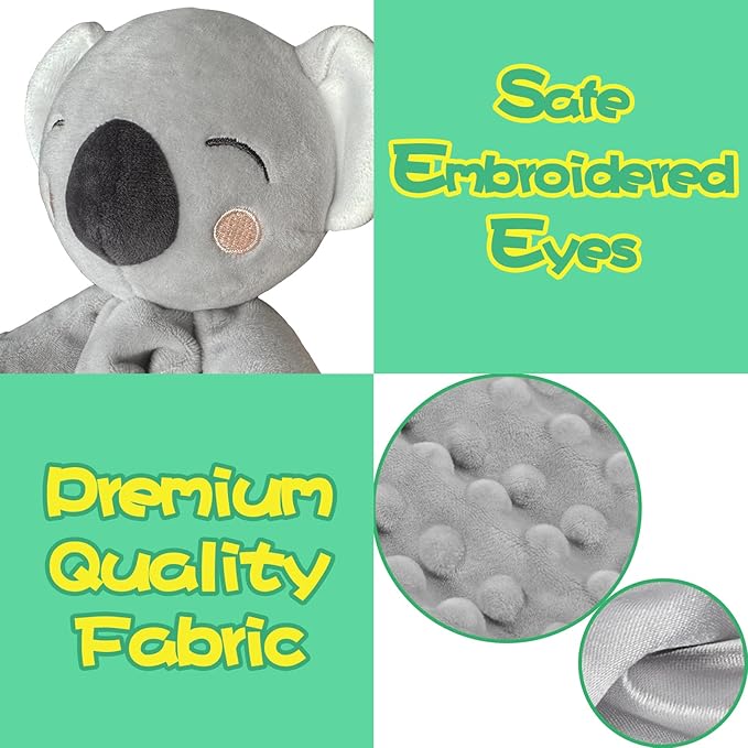 Koala Security Blanket, 16" Soft Lovey Unisex Lovie Baby Gifts for Newborn Boys and Girls Snuggle Toy Stuffed Animal Grey