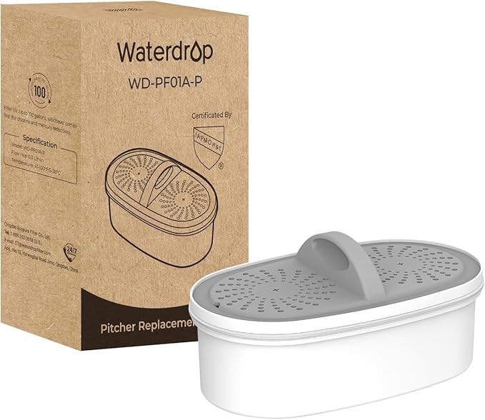 Waterdrop Upgrade NSF 53&42&372 Certified Replacement Filters, for All Waterdrop Pitcher and Dispenser Filtration System, Reduces PFAS, PFOA/PFOS, Chlorine, Cadmium, Copper, Mercury, Pack of 1
