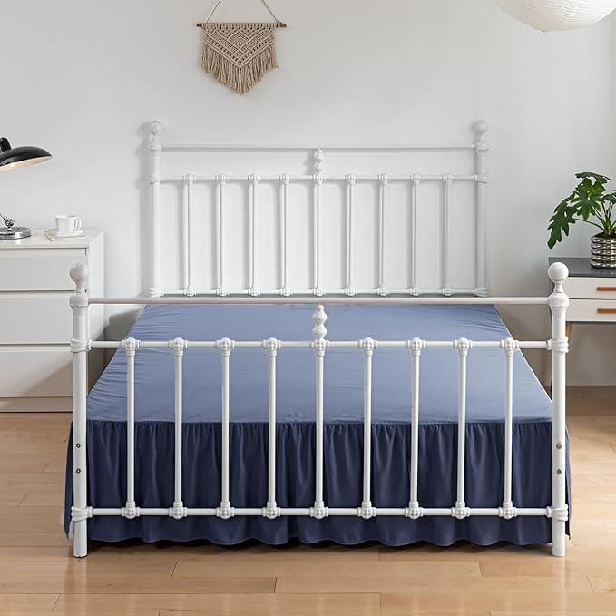 Bed Skirt Queen Size Ruffled Bed Skirt with Split Corners, 16 Inch Drop Dust Ruffle Bed Skirt with Platform, Blue, Queen - 16" Drop