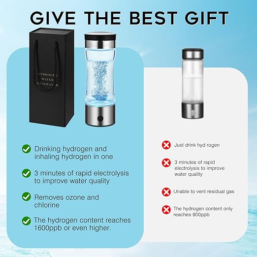 Hydrogen Water Bottle 2024, Hydrogen Water Bottle Generator Improve Water in 3 Minutes, Rechargeable Hydrogen Water Ionizer Machine with SPE PEM Technology for Home, Office, Travel, Drinking