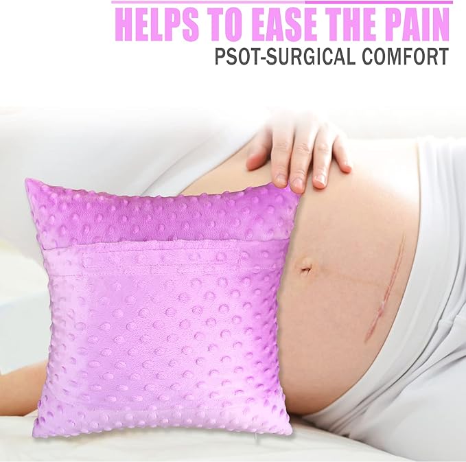 Heart Surgery Recovery Pillow for After Heart Surgery Open Heart Surgery Gifts Triple Bypass Heart Transplant Cough Pillow with Pocket for Cooling Pack, Minky Dot Lavender