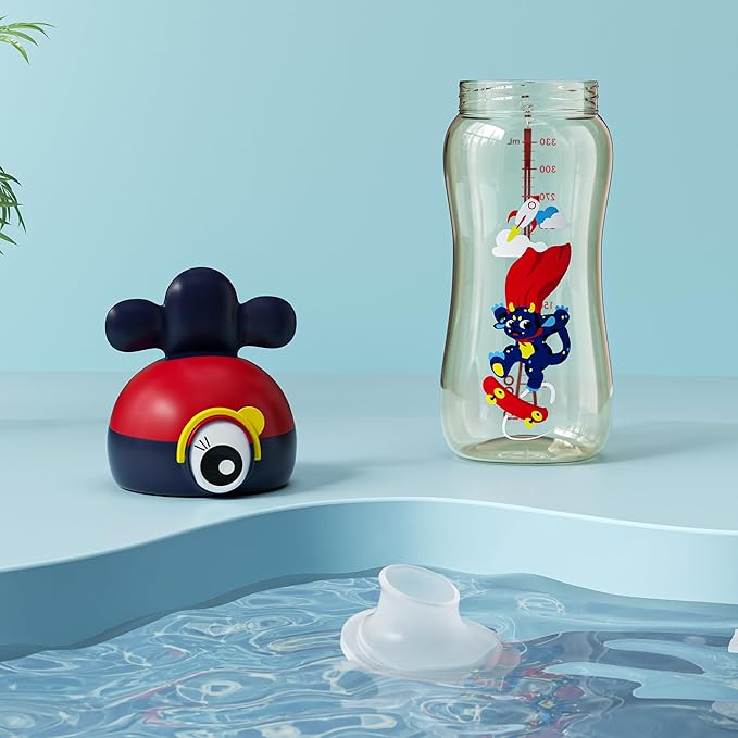 Kids Water Bottle for School or Travel, 11oz Reusable Kids School Water Bottle, Leak-Proof Portable Water Bottle for Girls & Boys, BPA-free (Red+Yellow, 2 Pack)