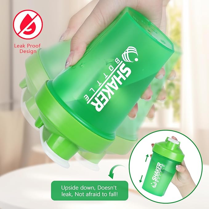 Shaker Bottle, 400ml Small Protein Shaker Cup with Mixing Ball for Smooth blending, Leak-Proof GYM Workout Water Bottles for protein& Smoothie Shake，Bpa Free (13oz / Green)