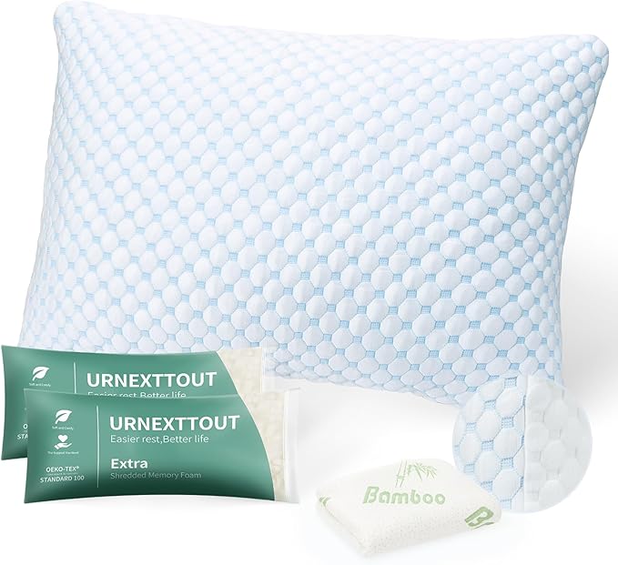 Side Sleeper Pillow Cooling Pillows for Hot Sleepers Support Adjustable Bed Pillow Queen Pillows with 2 Extra Fill Blue