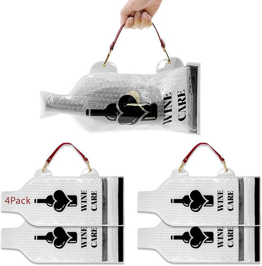 Daily Treasures 4 Set (12 pcs) Upgrade Reusable Wine Bags for Travel with Imitation Leather Handle, Carry Convient, Wine Bottle Protector for Airline Triple Luggage Leak-proof Safety Impact Resist