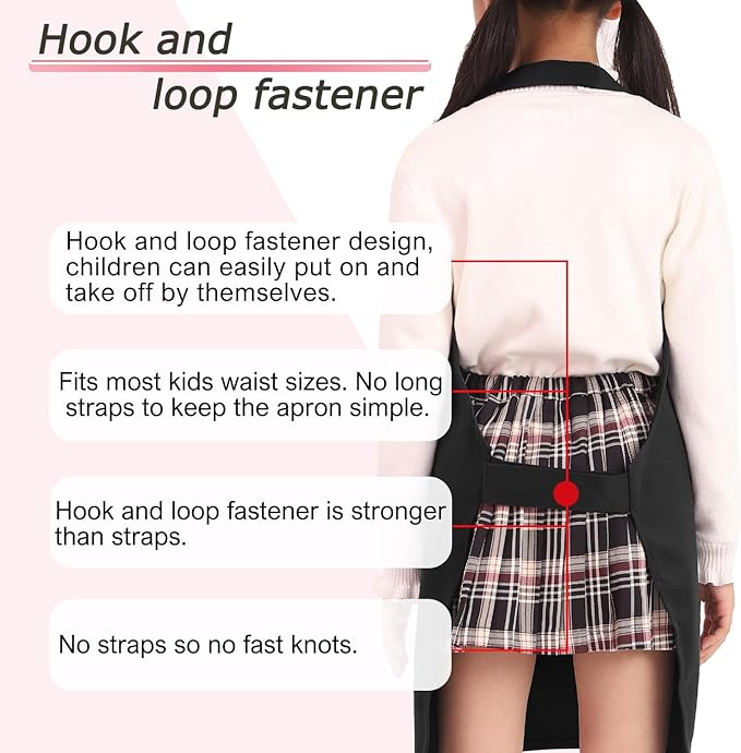 Kids Apron Chef Hat Set for Boys and Girls Adjustable Neck Strap Hook and Loop Fastener Design Waistband for Baking