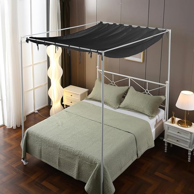 Pleated Black Canopy Bed Curtains for Top of Bed，Romantic Princess Sheer Canopy Bed Curtains，Canopy Bed Scarf for Girls(Queen,Black)