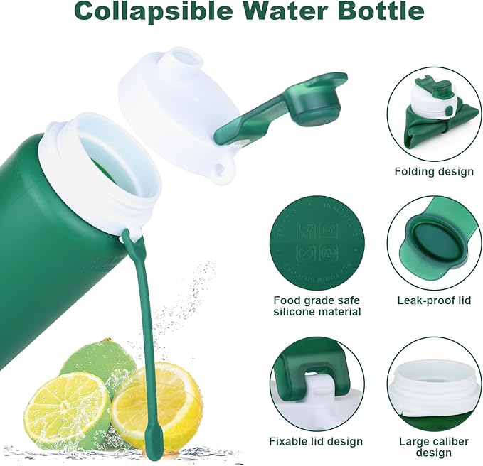 Collapsible Water Bottle, Foldable Water Bottle BPA Free Reusable Lightweight Leak-Proof Travel Silicone Water Bottle for Travel, Gym, Hiking, Office, Camping