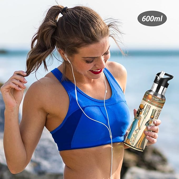 Blueangle 20 OZ Queen Of Egypt Water Bottle with Straw, Sports Water Bottle BPA Free Stainless Steel Water Jugs for Gym, Kitchen, Working, Outdoor（26）