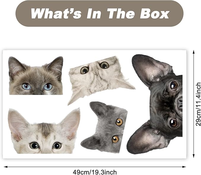 Funny Cats Wall Art Stickers Realistic Hidden Cats Wall Decals Peel Stick, Removable Vinyl Cat Head Stickers Gifts for Kids Friends Playroom Bathroom Bedroom Wall Art Decoration