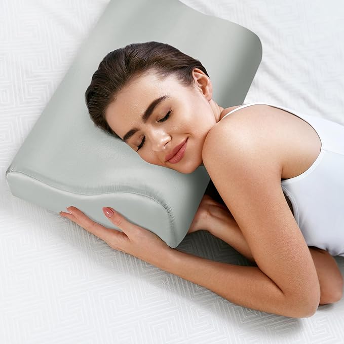 HOMBYS Satin Pillow Case for Contoured Support Pillow (DO NOT Include Pillow) -Zippered Pillow Cover for Neck Pillow for Cervical 1 Pack-Silky, Smooth and Breathable