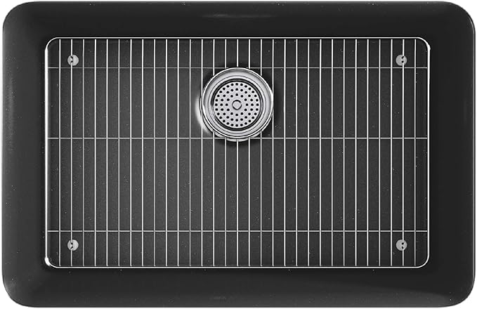 KOHLER K-28000-CM7 Cairn 27.5" Neoroc Composite Undermount Single-Bowl Kitchen Sink, Composite Kitchen Sink with Sink Rack, Matte Graphite