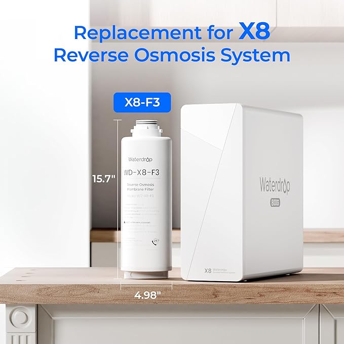 Waterdrop WD-X8-F3 Filter, Only Replacement for WD-X8 800 GPD Reverse Osmosis System, 24-month Lifetime, Reduce PFAS