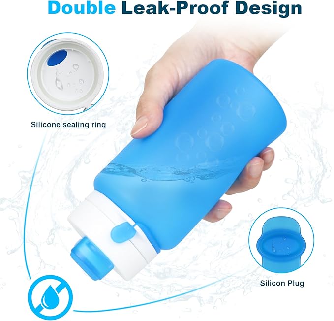 Collapsible Water Bottle, Foldable Water Bottle BPA Free Reusable Lightweight Leak-Proof Travel Silicone Water Bottle for Travel, Gym, Hiking, Office, Camping