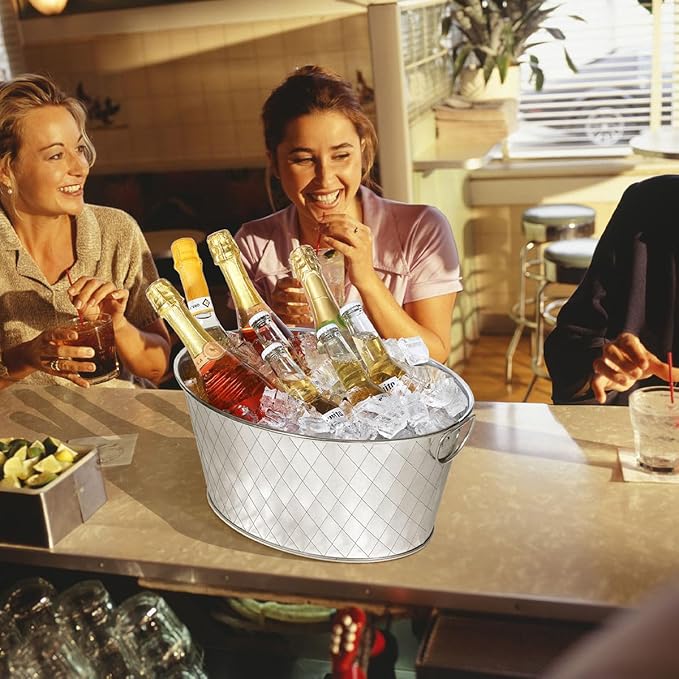 Galvanized Tub 3.5 Gallon Metal Beverage Ice Buckets for Parties Wine Drink Beer Champagne Vintage Tin Large Buckets for Cocktail Mimosa Bar Supplies