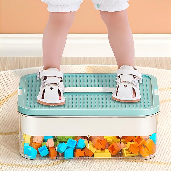 Plastic Storage Organizer for Lego, Stackable Toy Containers with Lids and Handle, Clear Toy Storage Box Chest with Removable Tray for Kids Nursery, Closet, Playroom- Toy Blocks Not Included (1 Tier)