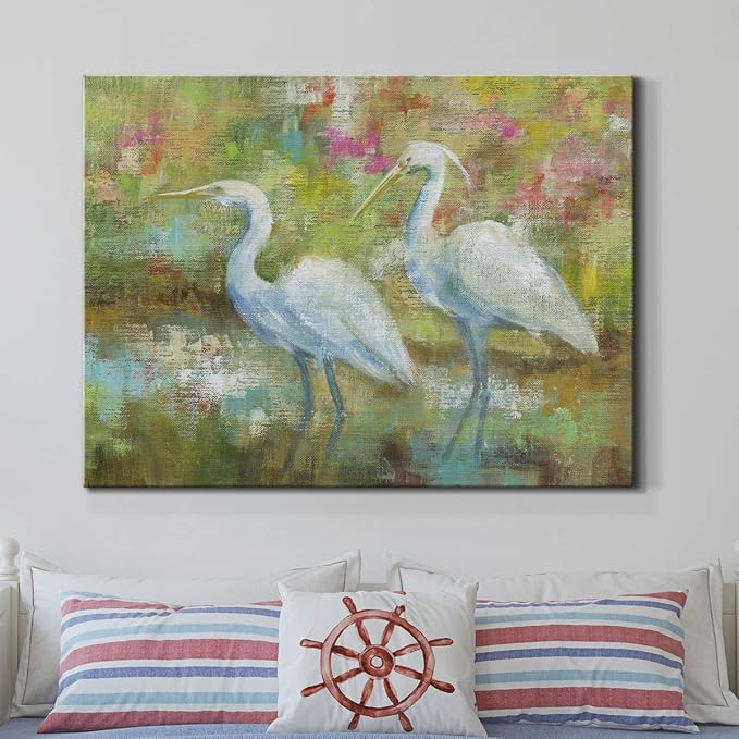 Renditions Gallery Canvas Nature Wall Art Modern Paintings Decorations Elegant White Egrets Abstract Multicolored Bontanical Wall Hanging Artwork for Bedroom Office Kitchen - 24"x36" LT33