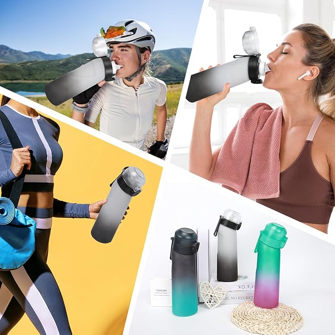 Water Bottle with Flavor Pods 21.9 Oz/650ml Fruit Fragrance Water Bottle Recyclable Sports Air Water Cup Scented Pods for Outdoor (White Black)