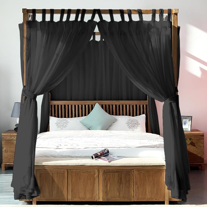 AIKASY Canopy Bed Board with Top and Self-Adhesive Velcro Strips, White Gauze Princess Bed Canopy Curtain Tent, Creating a Romantic Atmosphere in The Room（Full/Queen，Black）