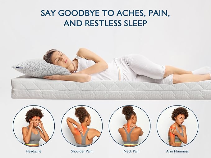 Dafinner Adjustable Shredded Memory Foam Pillow King Size - 100% Removable Cover from Bamboo Derived Rayon, Cooling Medium Bed Pillow for Side Stomach & Back Sleepers - Pack of 1, 20"x36"