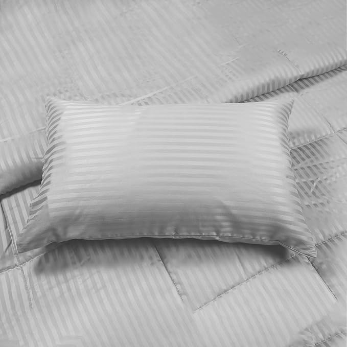 Twin Comforter Set with Sheets, 5 Pieces Super Soft Twin Bed in a Bag, All Season Solid Color Kids Bedding Set Neutral for Boys & Girls, White Striped